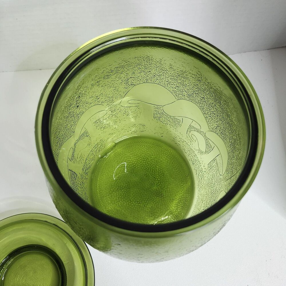 Vintage Bartlett Collins 70s Mushroom Green Glass Retro Canister with Lid - Picture 6 of 8